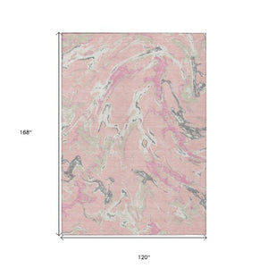 Homeroots 3' Artichoke Green And Ivory Abstract Washable Rug For Indoor And Outdoor Use - Stylish And Durable 10' X 14' Polyester 600125