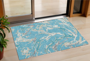 Homeroots 3' Artichoke Green And Ivory Abstract Washable Rug For Indoor And Outdoor Use - Stylish And Durable 3' X 5' Polyester 600126