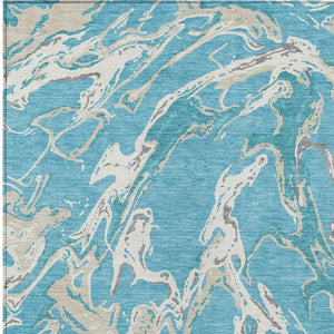 Homeroots 3' Artichoke Green And Ivory Abstract Washable Rug For Indoor And Outdoor Use - Stylish And Durable 3' X 5' Polyester 600126