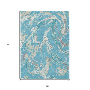 Homeroots 3' Artichoke Green And Ivory Abstract Washable Rug For Indoor And Outdoor Use - Stylish And Durable 5' X 8' Polyester 600127