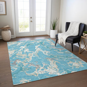 Homeroots 3' Artichoke Green And Ivory Abstract Washable Rug For Indoor And Outdoor Use - Stylish And Durable 5' X 8' Polyester 600127