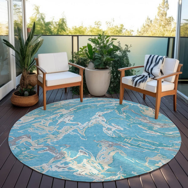Homeroots 3' Artichoke Green And Ivory Abstract Washable Rug For Indoor And Outdoor Use - Stylish And Durable 8' Round Polyester 600128