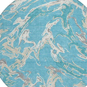 Homeroots 3' Artichoke Green And Ivory Abstract Washable Rug For Indoor And Outdoor Use - Stylish And Durable 8' Round Polyester 600128