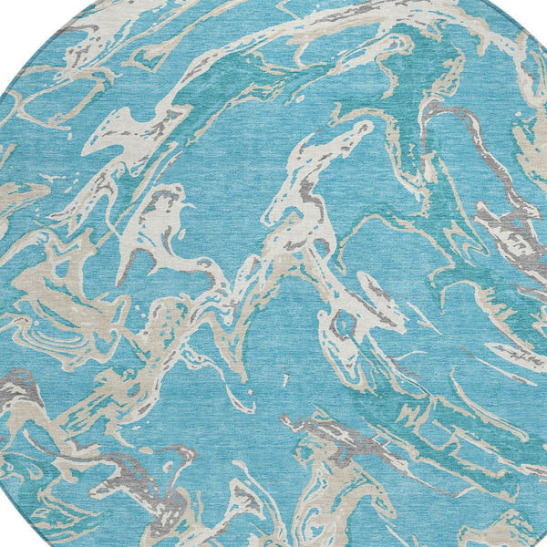 Homeroots 3' Artichoke Green And Ivory Abstract Washable Rug For Indoor And Outdoor Use - Stylish And Durable 8' Round Polyester 600128