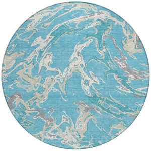 Homeroots 3' Artichoke Green And Ivory Abstract Washable Rug For Indoor And Outdoor Use - Stylish And Durable 8' Round Polyester 600128