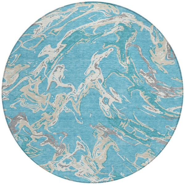 Homeroots 3' Artichoke Green And Ivory Abstract Washable Rug For Indoor And Outdoor Use - Stylish And Durable 8' Round Polyester 600128