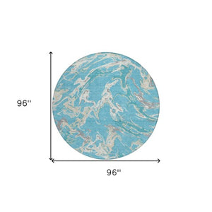 Homeroots 3' Artichoke Green And Ivory Abstract Washable Rug For Indoor And Outdoor Use - Stylish And Durable 8' Round Polyester 600128