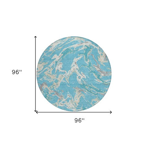 Homeroots 3' Artichoke Green And Ivory Abstract Washable Rug For Indoor And Outdoor Use - Stylish And Durable 8' Round Polyester 600128