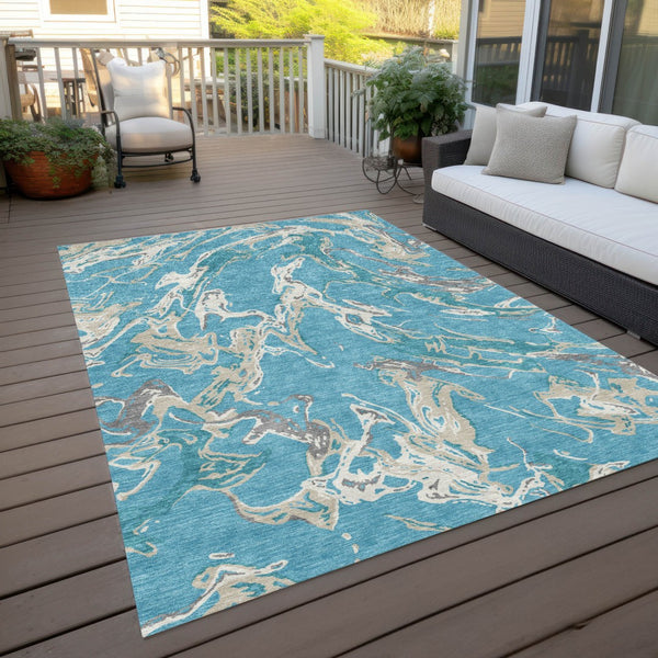 Homeroots 3' Artichoke Green And Ivory Abstract Washable Rug For Indoor And Outdoor Use - Stylish And Durable 8' X 10' Polyester 600129