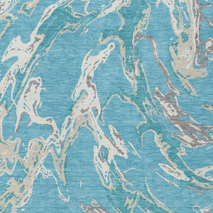 Homeroots 3' Artichoke Green And Ivory Abstract Washable Rug For Indoor And Outdoor Use - Stylish And Durable 10' X 14' Polyester 600131