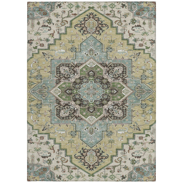 Homeroots 3' Beige Green Brown Oriental Washable Area Rug For Indoor Outdoor Spaces - Durable & Stylish 3' X 5' Polyester 600132