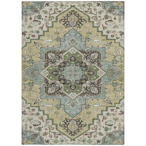 Homeroots 3' Beige Green Brown Oriental Washable Area Rug For Indoor Outdoor Spaces - Durable & Stylish 5' X 8' Polyester 600133