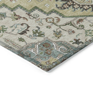 Homeroots 3' Beige Green Brown Oriental Washable Area Rug For Indoor Outdoor Spaces - Durable & Stylish 5' X 8' Polyester 600133