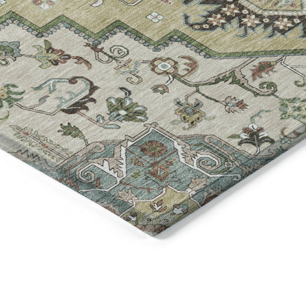 Homeroots 3' Beige Green Brown Oriental Washable Area Rug For Indoor Outdoor Spaces - Durable & Stylish 5' X 8' Polyester 600133