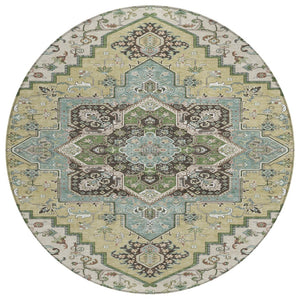 HomeRoots 5' Timeless Beige Green Brown Oriental Washable Area Rug for Indoor & Outdoor Durability and Style 8' Round 600134