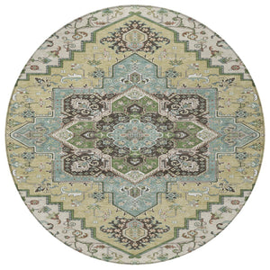 Homeroots 3' Beige Green Brown Oriental Washable Area Rug For Indoor Outdoor Spaces - Durable & Stylish 8' Round Polyester 600134