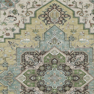 Homeroots 3' Beige Green Brown Oriental Washable Area Rug For Indoor Outdoor Spaces - Durable & Stylish 8' X 10' Polyester 600135