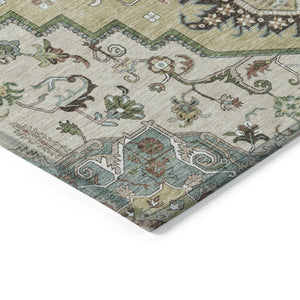HomeRoots 9' X 12' Durable Beige Green Brown Oriental Area Rug - Washable, Stain-Resistant for Indoors & Outdoors 600136