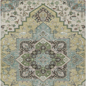 Homeroots 3' Beige Green Brown Oriental Washable Area Rug For Indoor Outdoor Spaces - Durable & Stylish 10' X 14' Polyester 600137