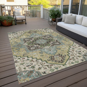 Homeroots 3' Beige Green Brown Oriental Washable Area Rug For Indoor Outdoor Spaces - Durable & Stylish 10' X 14' Polyester 600137