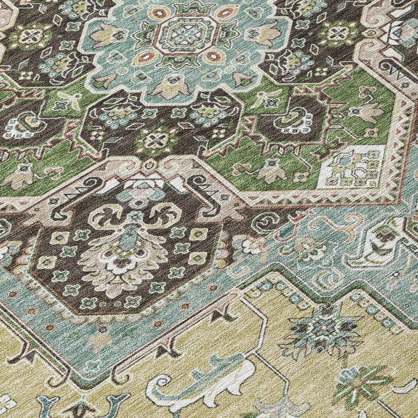 Homeroots 3' Beige Green Brown Oriental Washable Area Rug For Indoor Outdoor Spaces - Durable & Stylish 10' X 14' Polyester 600137