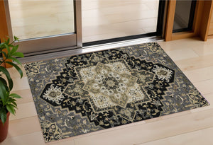 Homeroots 3' Beige Green Brown Oriental Washable Area Rug For Indoor Outdoor Spaces - Durable & Stylish 3' X 5' Polyester 600138