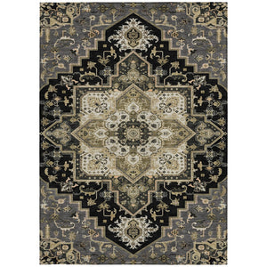 HomeRoots 5' Elegant Black, Gray & Ivory Oriental Area Rug - Durable, Washable for Indoor & Outdoor Charm 5' X 8' 600139