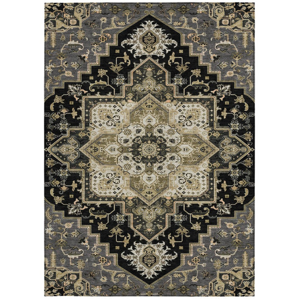 HomeRoots 5' Elegant Black, Gray & Ivory Oriental Area Rug - Durable, Washable for Indoor & Outdoor Charm 5' X 8' 600139