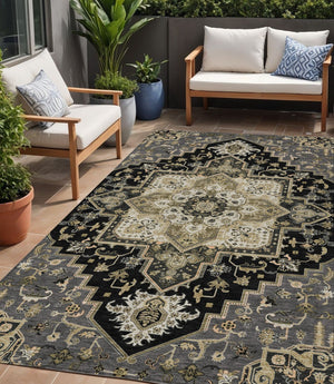 HomeRoots 5' Elegant Black, Gray & Ivory Oriental Area Rug - Durable, Washable for Indoor & Outdoor Charm 5' X 8' 600139
