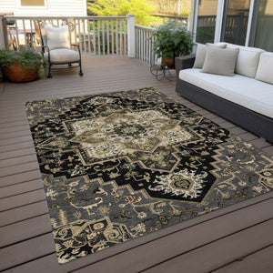 HomeRoots 5' Elegant Black, Gray & Ivory Oriental Area Rug - Durable, Washable for Indoor & Outdoor Charm 5' X 8' 600139