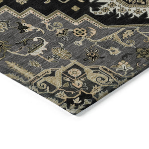 HomeRoots 5' Elegant Black, Gray & Ivory Oriental Area Rug - Durable, Washable for Indoor & Outdoor Charm 5' X 8' 600139