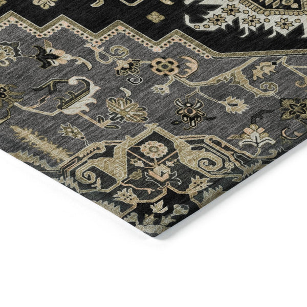 HomeRoots 5' Elegant Black, Gray & Ivory Oriental Area Rug - Durable, Washable for Indoor & Outdoor Charm 5' X 8' 600139