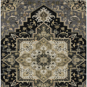 HomeRoots 5' Elegant Black, Gray & Ivory Oriental Area Rug - Durable, Washable for Indoor & Outdoor Charm 5' X 8' 600139