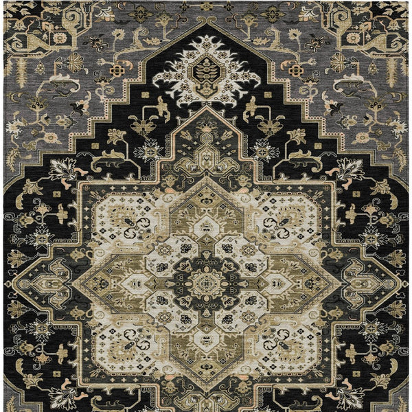HomeRoots 5' Elegant Black, Gray & Ivory Oriental Area Rug - Durable, Washable for Indoor & Outdoor Charm 5' X 8' 600139