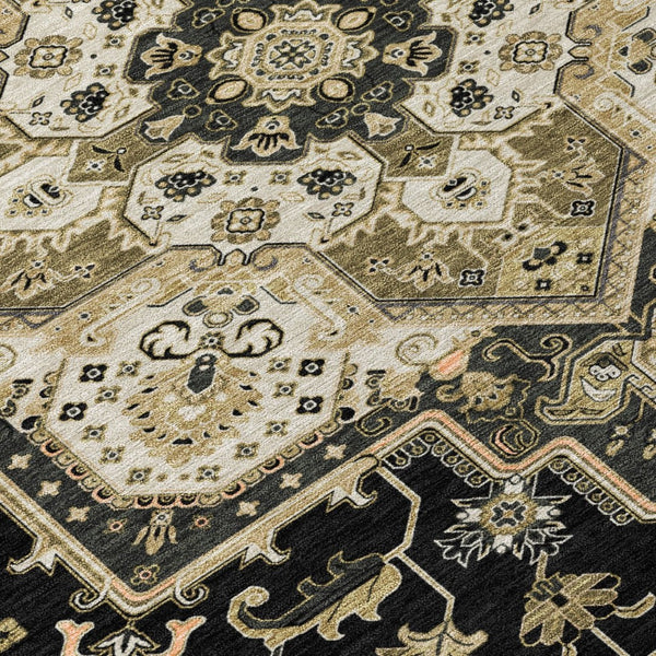 HomeRoots 5' Elegant Black, Gray & Ivory Oriental Area Rug - Durable, Washable for Indoor & Outdoor Charm 5' X 8' 600139