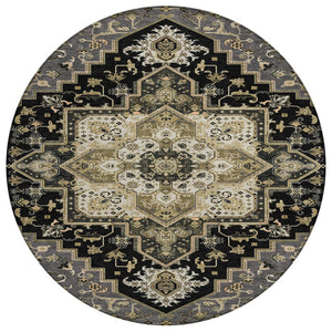 HomeRoots 5' Elegant Black, Gray & Ivory Oriental Area Rug - Durable, Washable for Indoor & Outdoor Charm 8' Round 600140