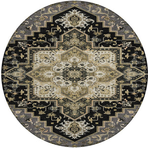 Homeroots 3' Beige Green Brown Oriental Washable Area Rug For Indoor Outdoor Spaces - Durable & Stylish 8' Round Polyester 600140