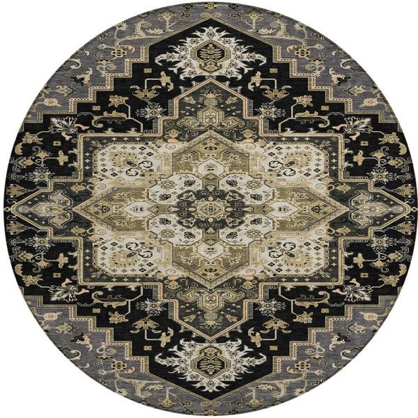 Homeroots 3' Beige Green Brown Oriental Washable Area Rug For Indoor Outdoor Spaces - Durable & Stylish 8' Round Polyester 600140