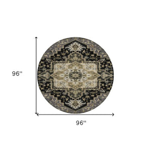 Homeroots 3' Beige Green Brown Oriental Washable Area Rug For Indoor Outdoor Spaces - Durable & Stylish 8' Round Polyester 600140