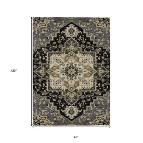Homeroots 3' Beige Green Brown Oriental Washable Area Rug For Indoor Outdoor Spaces - Durable & Stylish 8' X 10' Polyester 600141