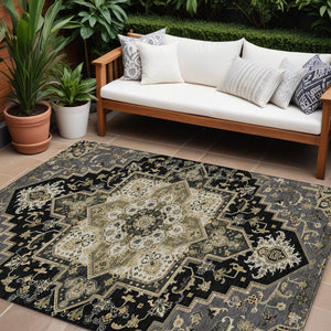 Homeroots 3' Beige Green Brown Oriental Washable Area Rug For Indoor Outdoor Spaces - Durable & Stylish 8' X 10' Polyester 600141