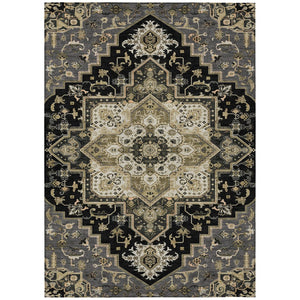 HomeRoots 5' Elegant Black, Gray & Ivory Oriental Area Rug - Durable, Washable for Indoor & Outdoor Charm 8' X 10' 600141