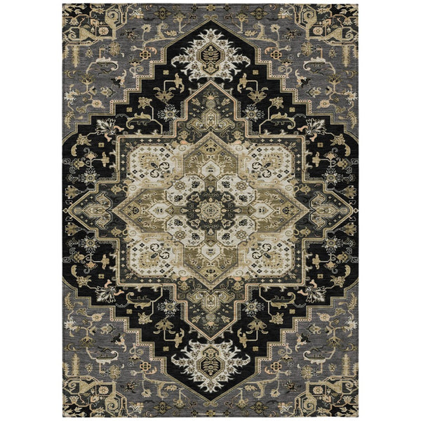 HomeRoots 5' Elegant Black, Gray & Ivory Oriental Area Rug - Durable, Washable for Indoor & Outdoor Charm 8' X 10' 600141