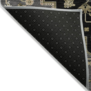 HomeRoots 5' Elegant Black, Gray & Ivory Oriental Area Rug - Durable, Washable for Indoor & Outdoor Charm 8' X 10' 600141