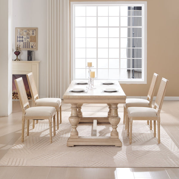 English Elm French Country Dining Chairs Set Of 2, Elegant Upholstered Rattan Back For Dining & Living Spaces W3426P324535