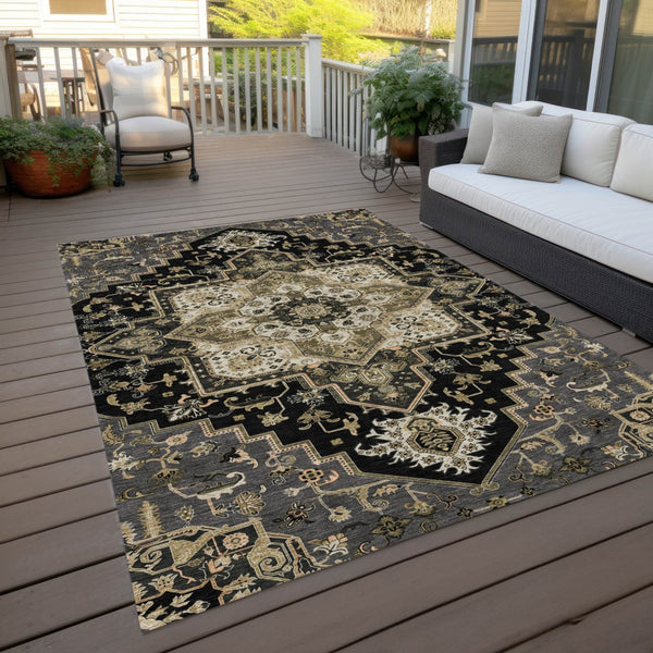 Homeroots 3' Beige Green Brown Oriental Washable Area Rug For Indoor Outdoor Spaces - Durable & Stylish 9' X 12' Polyester 600142