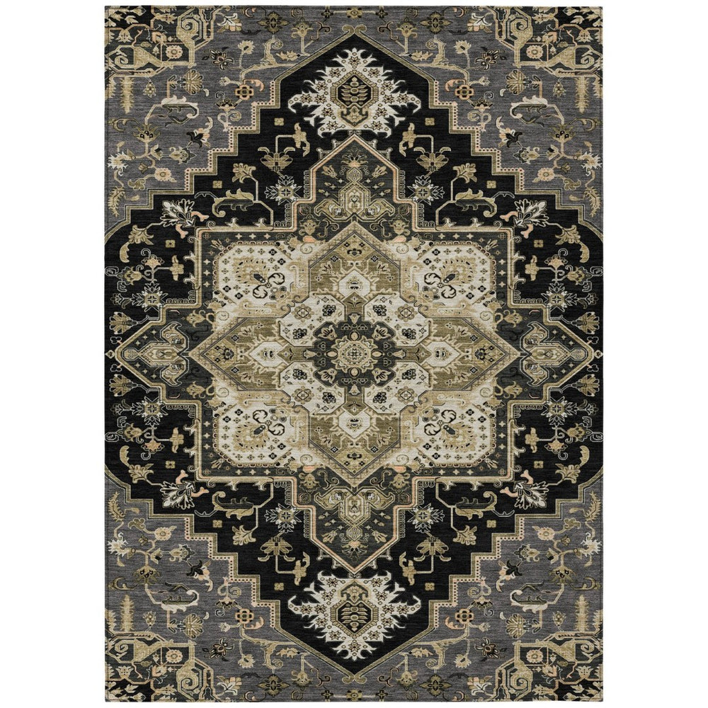 HomeRoots 9' Stylish Black, Gray & Ivory Oriental Washable Area Rug for Indoor & Outdoor Durability and Elegance 600142
