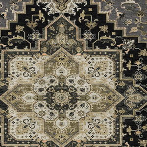 Homeroots 3' Beige Green Brown Oriental Washable Area Rug For Indoor Outdoor Spaces - Durable & Stylish 10' X 14' Polyester 600143