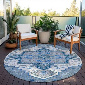 Homeroots 3' Beige Green Brown Oriental Washable Area Rug For Indoor Outdoor Spaces - Durable & Stylish 8' Round Polyester 600146