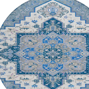 Homeroots 3' Beige Green Brown Oriental Washable Area Rug For Indoor Outdoor Spaces - Durable & Stylish 8' Round Polyester 600146